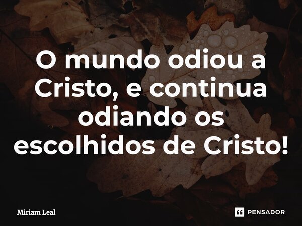 ⁠O mundo odiou a Cristo, e continua odiando os escolhidos de Cristo!... Frase de Miriam Leal.