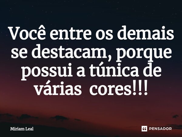 ⁠Você entre os demais se destacam, porque possui a túnica de várias cores!!!... Frase de Miriam Leal.