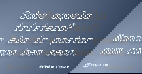 Sabe aquela tristeza? Manda ela ir pastar num campo bem seco.... Frase de Miriam Lewer.
