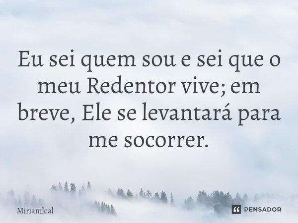 ⁠Eu sei quem sou e sei que o meu Redentor vive; em breve, Ele se levantará para me socorrer.... Frase de Miriamleal.