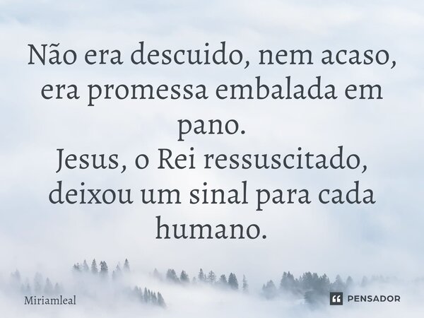⁠Não era descuido, nem acaso, era promessa embalada em pano. Jesus, o Rei ressuscitado, deixou um sinal para cada humano.... Frase de Miriamleal.