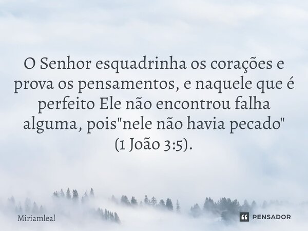 ⁠O Senhor esquadrinha os corações e prova os pensamentos, e naquele que é perfeito Ele não encontrou falha alguma, pois "nele não havia pecado" (1 Joã... Frase de Miriamleal.