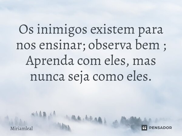 Os inimigos existem para nos ensinar; observa bem ; Aprenda com eles, mas nunca seja como eles. ⁠... Frase de Miriamleal.