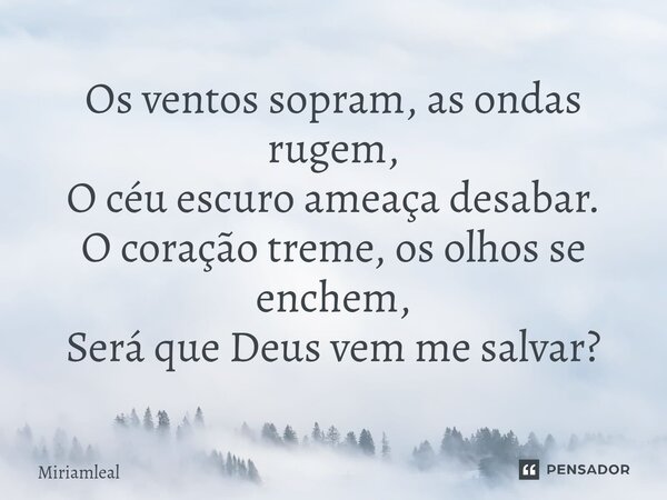 ⁠Os ventos sopram, as ondas rugem, O céu escuro ameaça desabar. O coração treme, os olhos se enchem, Será que Deus vem me salvar?... Frase de Miriamleal.