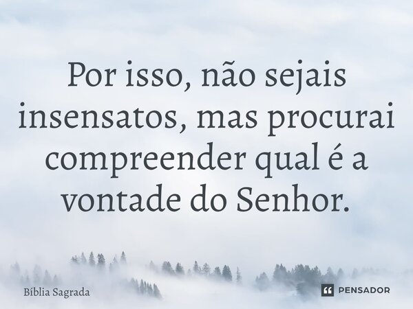 ⁠Por isso, não sejais insensatos, mas procurai compreender qual é a vontade do Senhor.... Frase de Bíblia Sagrada.