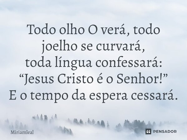 ⁠Todo olho O verá, todo joelho se curvará, toda língua confessará: “Jesus Cristo é o Senhor!” E o tempo da espera cessará.... Frase de Miriamleal.