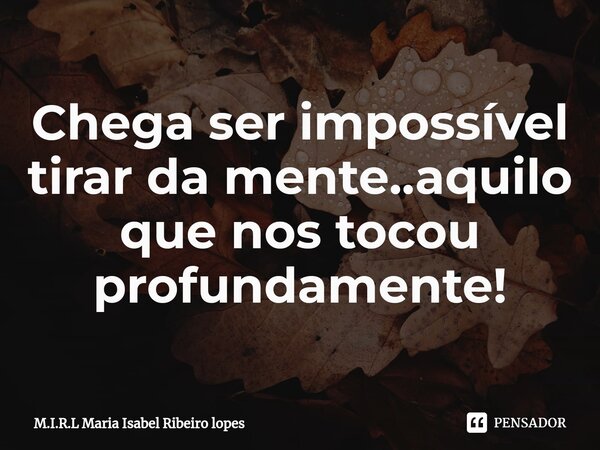 ⁠⁠Chega ser impossível tirar da mente..aquilo que nos tocou profundamente!... Frase de M.I.R.L Maria Isabel Ribeiro lopes.