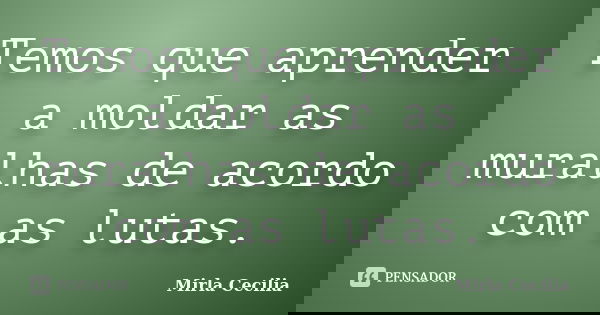 Temos que aprender a moldar as muralhas de acordo com as lutas.... Frase de Mirla Cecilia.