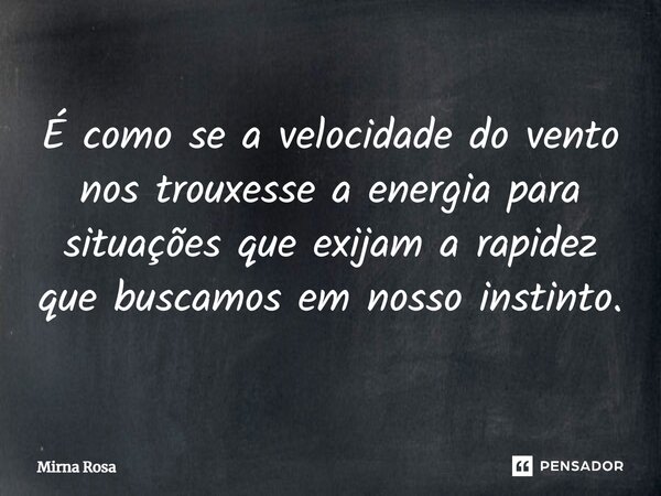 ⁠É como se a velocidade do vento nos trouxesse a energia para situações que exijam a rapidez que buscamos em nosso instinto.... Frase de Mirna Rosa.