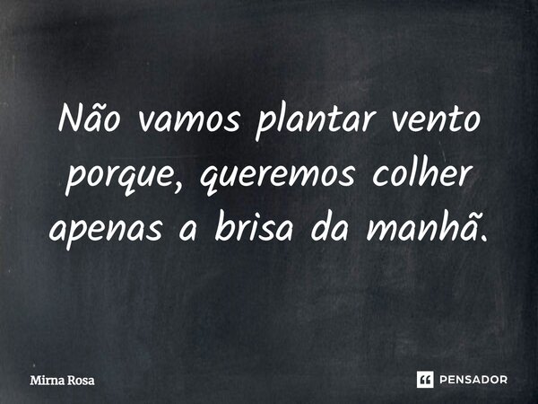 ⁠Não vamos plantar vento porque, queremos colher apenas a brisa da manhã.... Frase de Mirna Rosa.