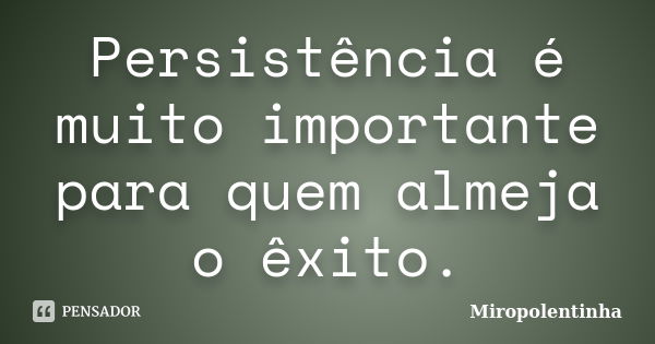 Persistência é muito importante para quem almeja o êxito.... Frase de Miropolentinha.