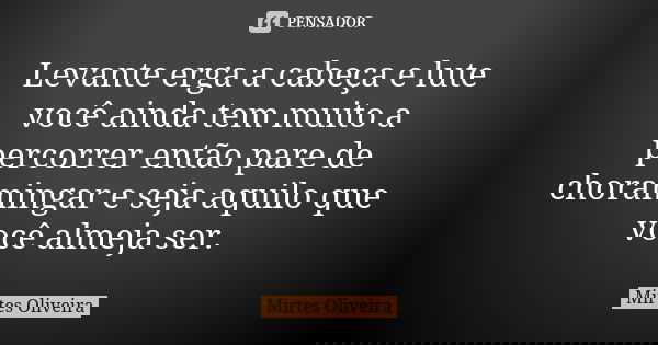 Levante erga a cabeça e lute você ainda tem muito a percorrer então pare de choramingar e seja aquilo que você almeja ser.... Frase de Mirtes Oliveira.