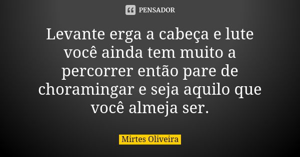 Levante erga a cabeça e lute você ainda tem muito a percorrer então pare de choramingar e seja aquilo que você almeja ser.... Frase de Mirtes Oliveira.