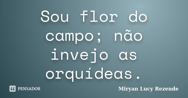 Sou flor do campo; não invejo as orquídeas.... Frase de Miryan Lucy Rezende.