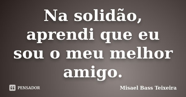 Na solidão, aprendi que eu sou o meu melhor amigo.... Frase de Misael Bass Teixeira.