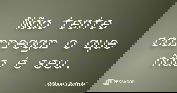 Não tente carregar o que não é seu.... Frase de Misael Gabriel.