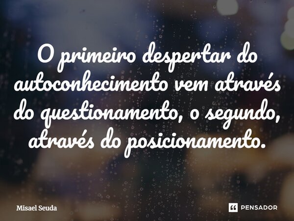 ⁠O primeiro despertar do autoconhecimento vem através do questionamento, o segundo, através do posicionamento.... Frase de Misael Seuda.