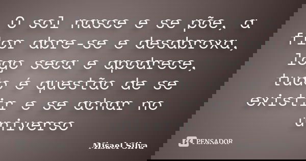O sol nasce e se põe, a flor abre-se e desabroxa, logo seca e apodrece, tudo é questão de se existir e se achar no universo... Frase de Misael Silva.