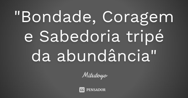 "Bondade, Coragem e Sabedoria tripé da abundância"... Frase de Mitutoyo.