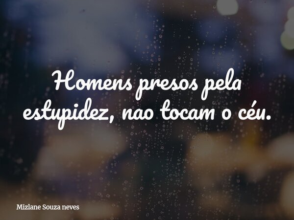 Homens presos pela estupidez, nao tocam o céu.... Frase de Mizlane Souza neves.