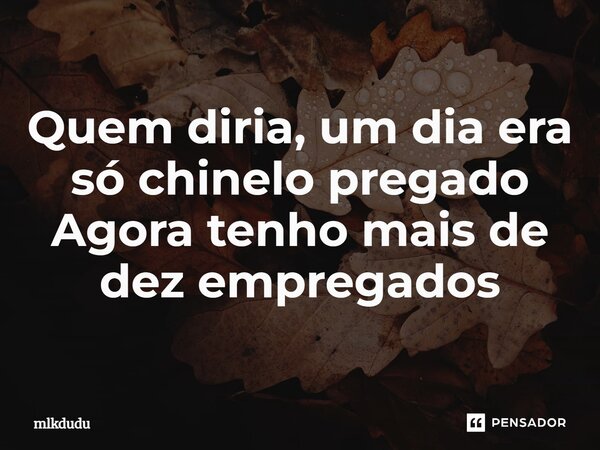 ⁠Quem diria, um dia era só chinelo pregado Agora tenho mais de dez empregados... Frase de Mlkdudu.