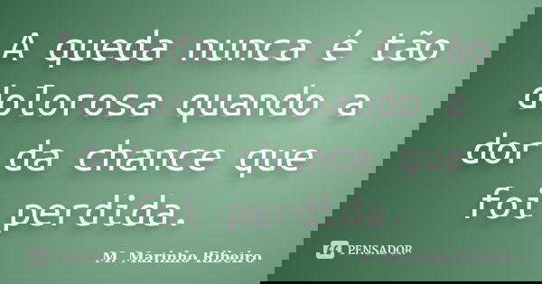 A queda nunca é tão dolorosa quando a dor da chance que foi perdida.... Frase de M. Marinho Ribeiro.