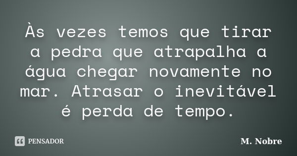 Às vezes temos que tirar a pedra que atrapalha a água chegar novamente no mar. Atrasar o inevitável é perda de tempo.... Frase de M.Nobre.