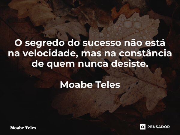 ⁠O segredo do sucesso não está na velocidade, mas na constância de quem nunca desiste. Moabe Teles... Frase de Moabe Teles.