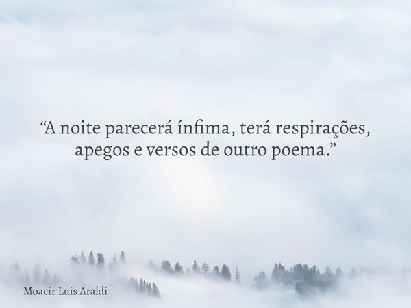 “A noite parecerá ínfima, terá respirações, apegos e versos de outro poema.”... Frase de Moacir Luis Araldi.