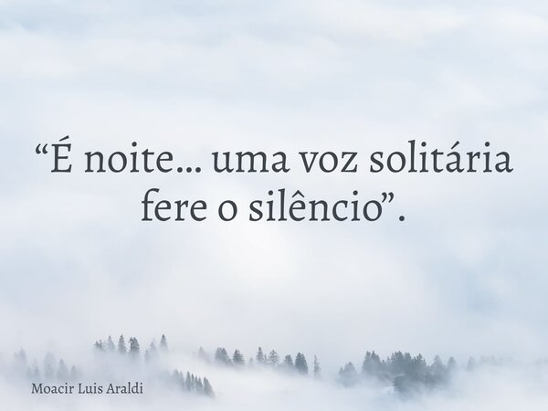 “É noite… uma voz solitária fere o silêncio”.... Frase de Moacir Luis Araldi.