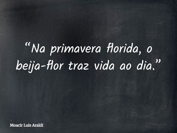 “Na primavera florida, o beija-flor traz vida ao dia.”... Frase de Moacir Luis Araldi.