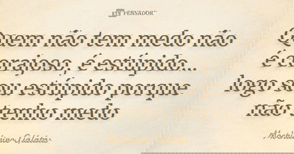 Quem não tem medo não é corajoso, é estúpido... logo sou estúpido porque não tenho medo... Frase de Mochileiro Gálatas.