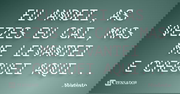 EU ANDEI, AS VEZES EU CAI, MAS ME LEVANTEI E CHEGUEI AQUI...... Frase de Modesto.