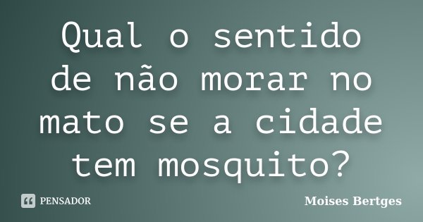 Qual o sentido de não morar no mato se a cidade tem mosquito?... Frase de Moises Bertges.