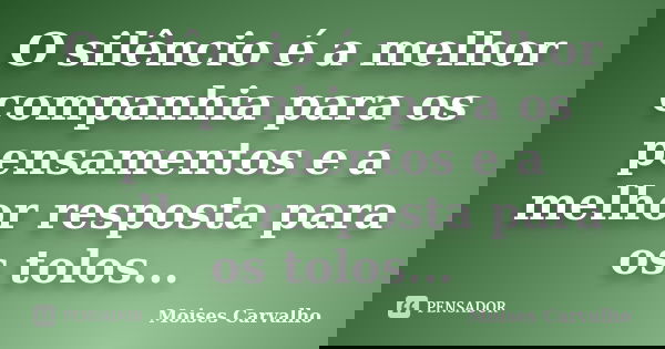 O silêncio é a melhor companhia para os pensamentos e a melhor resposta para os tolos...... Frase de Moises Carvalho.