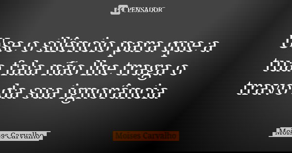 Use o silêncio para que a tua fala não lhe traga o travo da sua ignorância... Frase de Moises Carvalho.