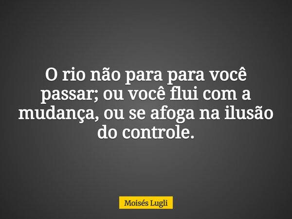O rio não para para você passar; ou você flui com a mudança, ou se afoga na ilusão do controle.... Frase de Moisés Lugli.