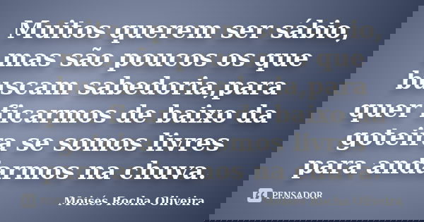 Muitos querem ser sábio, mas são poucos os que buscam sabedoria,para quer ficarmos de baixo da goteira se somos livres para andarmos na chuva.... Frase de Moisés Rocha Oliveira.