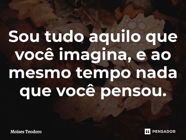 Sou tudo aquilo que você imagina, e ao mesmo tempo nada que você pensou.⁠... Frase de Moises Teodoro.