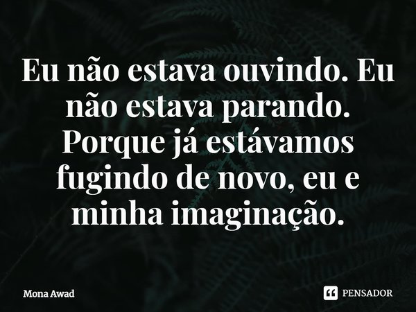 Eu não estava ouvindo. Eu não estava parando. Porque já estávamos fugindo de novo, eu e minha imaginação.... Frase de Mona Awad.