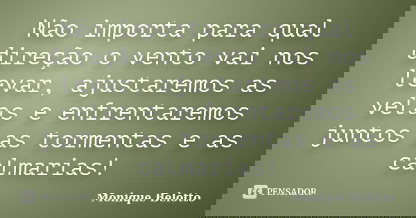 Não importa para qual direção o vento vai nos levar, ajustaremos as velas e enfrentaremos juntos as tormentas e as calmarias!... Frase de Monique Belotto.