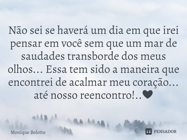 ⁠Não sei se haverá um dia em que irei pensar em você sem que um mar de saudades transborde dos meus olhos... Essa tem sido a maneira que encontrei de acalmar me... Frase de Monique Belotto.