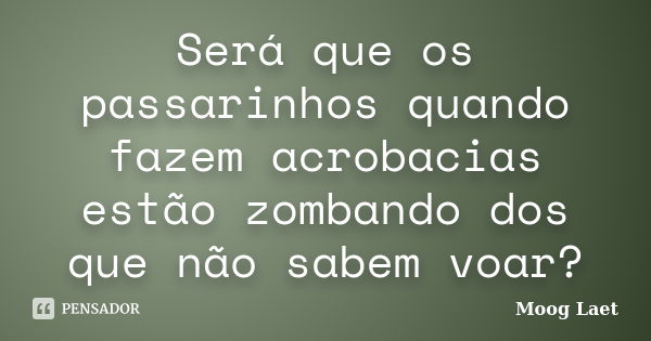 Será que os passarinhos quando fazem acrobacias estão zombando dos que não sabem voar?... Frase de Moog Laet.