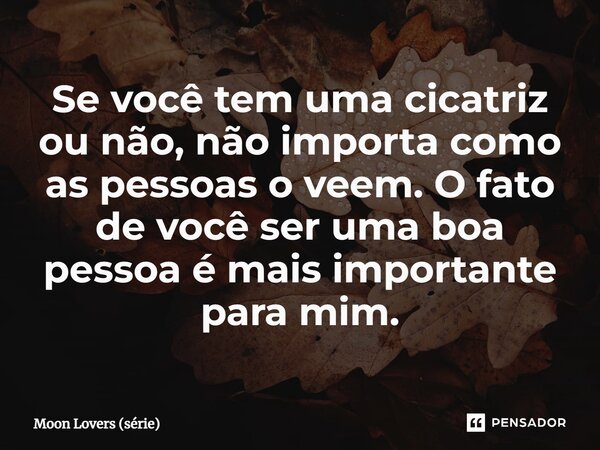 Se você tem uma cicatriz ou não, não importa como as pessoas o veem. O fato de você ser uma boa pessoa é mais importante para mim.... Frase de Moon Lovers (série).