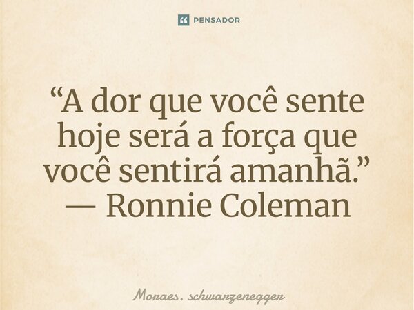 “A dor que você sente hoje será a força que você sentirá amanhã.” — Ronnie Coleman... Frase de Moraes. schwarzenegger.