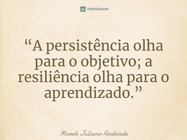 “A persistência olha para o objetivo; a resiliência olha para o aprendizado.”... Frase de Moreh Juliano Andrade.