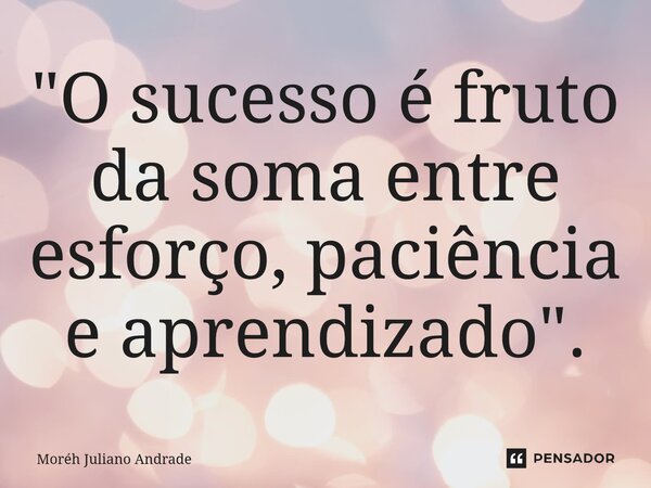 "O sucesso é fruto da soma entre esforço, paciência e aprendizado".... Frase de Moreh Juliano Andrade.