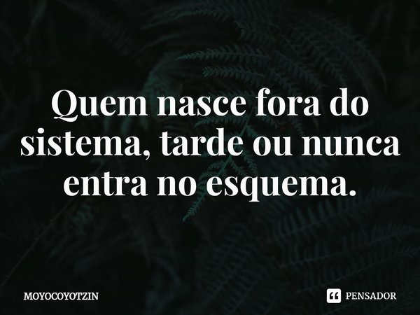 ⁠Quem nasce fora do sistema, tarde ou nunca entra no esquema.... Frase de MOYOCOYOTZIN.