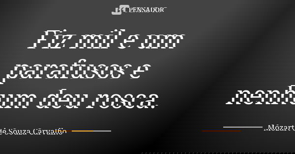 Fiz mil e um parafusos e nenhum deu rosca.... Frase de Mozart de Souza Carvalho.