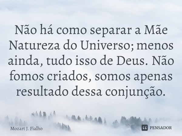 ⁠Não há como separar a Mãe Natureza do Universo; menos ainda, tudo isso de Deus. Não fomos criados, somos apenas resultado dessa conjunção.... Frase de Mozart J. Fialho.
